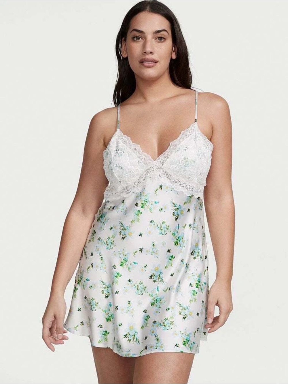 Victoria's Secret "Honeybee Floral" lace plunge satin slip dress